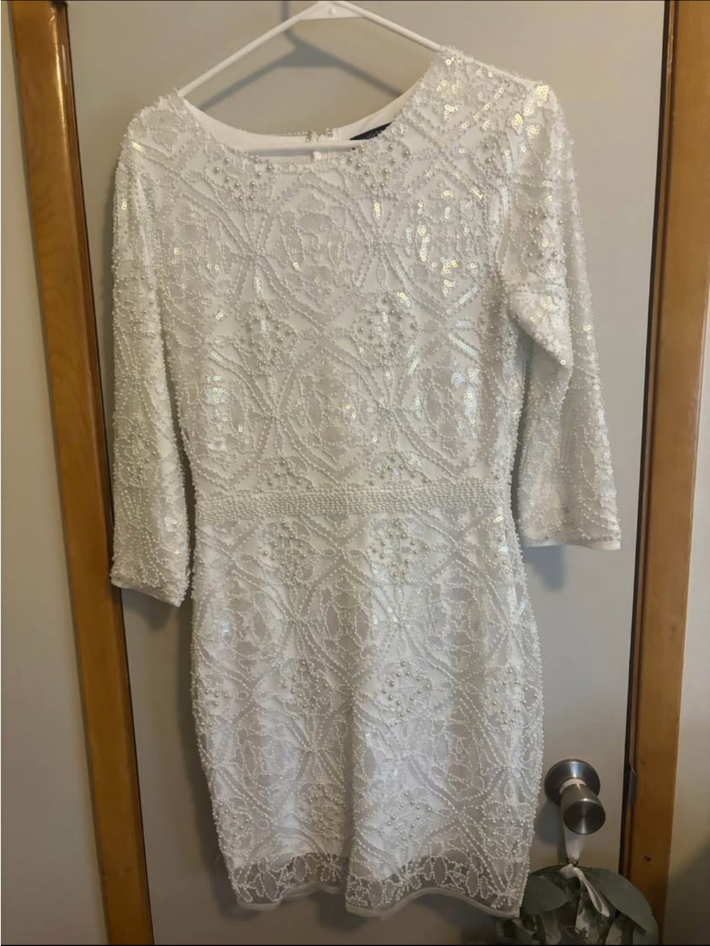 Ivory Beaded Long-Sleeve Cocktail/bridal Dress
